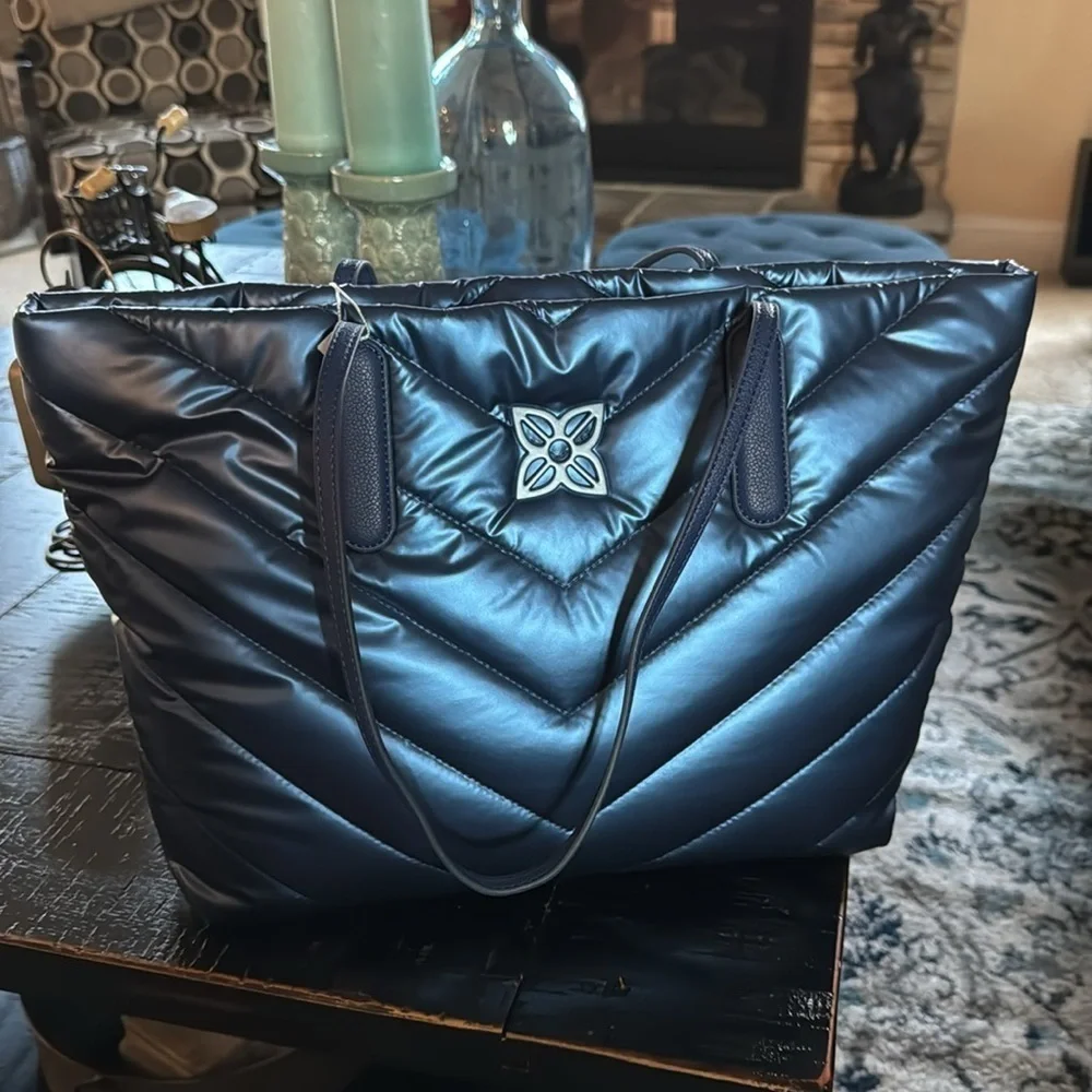 Antonio Melani, Metallic Blue Penelope Nylon Tote w:Trolley Sleeve NWT